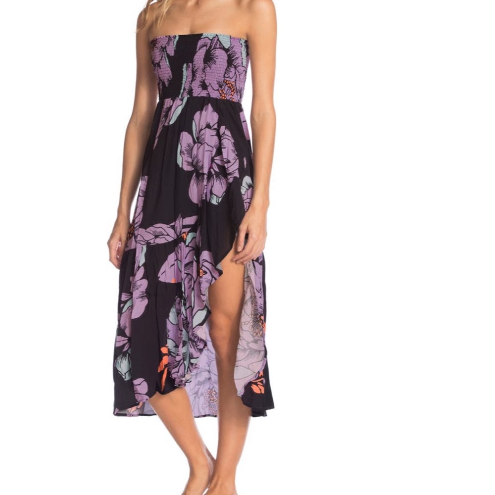 Maaji Black Strapless High-Low Dress with Lavender Floral